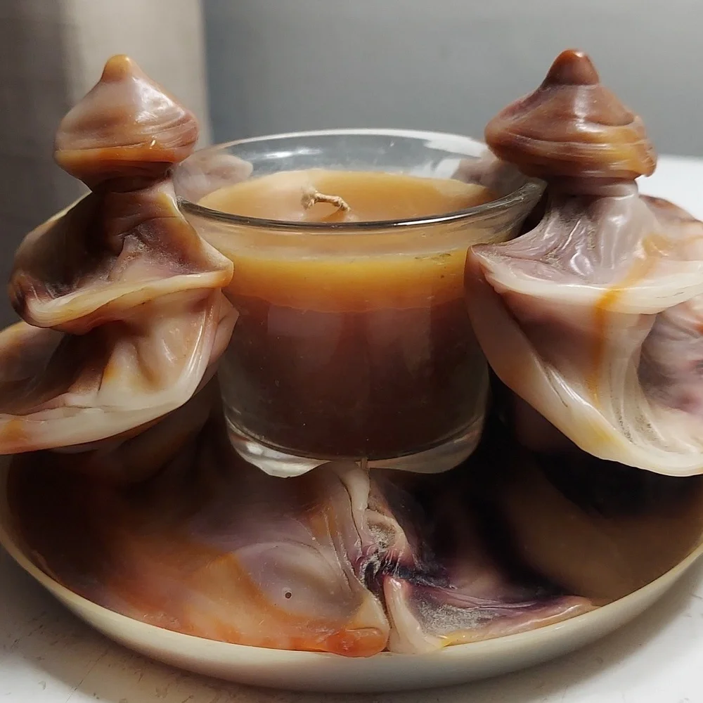 Vintage Hand Sculpted Brown Marbled One-of-a-kind Wax Candle